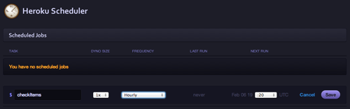 Heroku Scheduler page